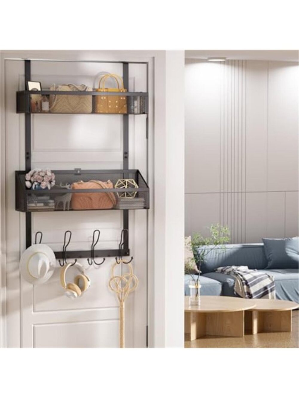 Over Door Organizer Hooks Baskets Bathroom Pantry Storage Rack No Drill